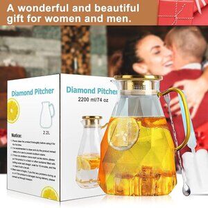 Yirilan Glass Pitcher,74oz/2.2 Liter Water Pitcher with Lid,Beverage Serveware